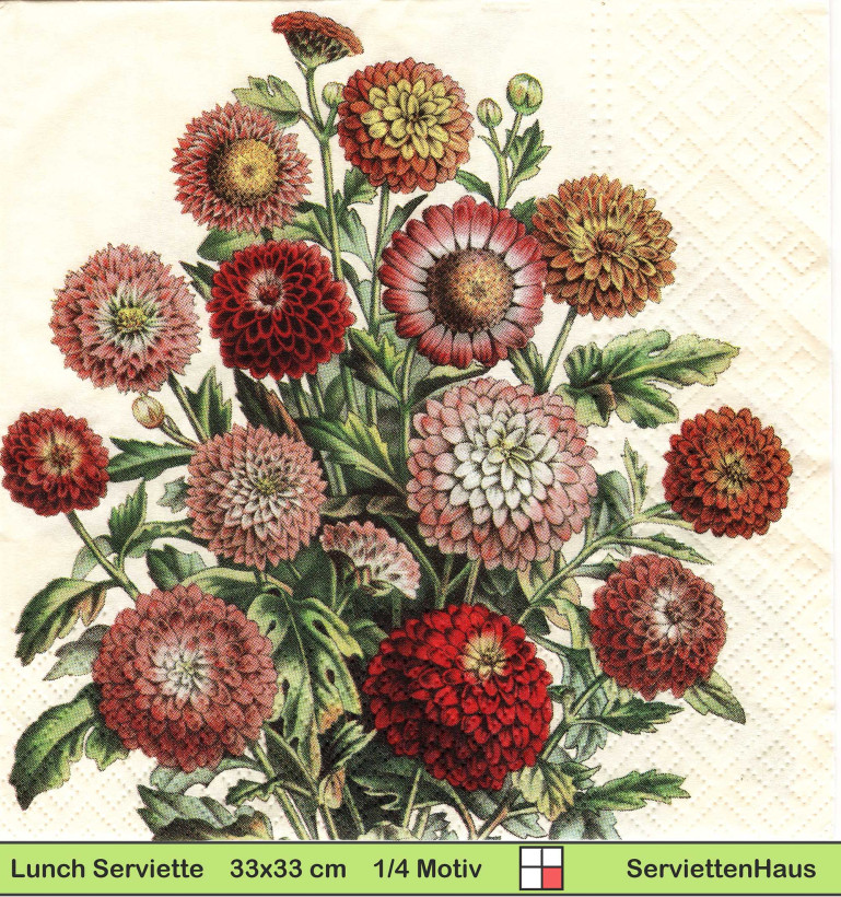 Bunter Strauß Chrysanthemen  - 1 Packung mit 20 Servietten